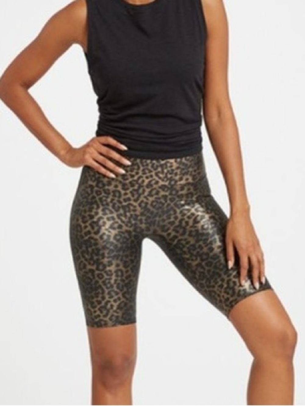Spanx Leopard Print High-Waist Bike Shorts